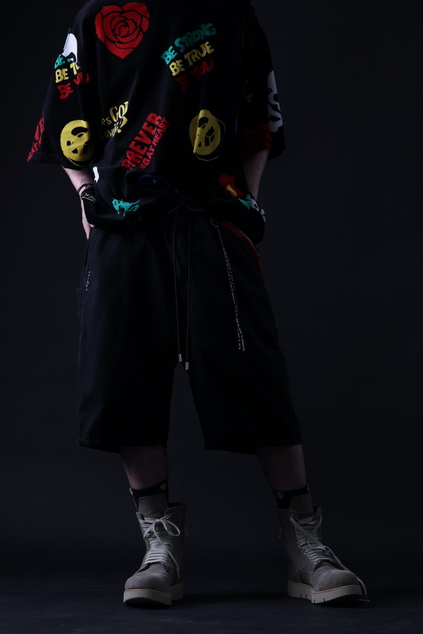 Load image into Gallery viewer, mastermind JAPAN LIGHT OZ SELVEDGE DENIM WORK SHORTS / SPECIAL WATER REPELLENT (BLACK)