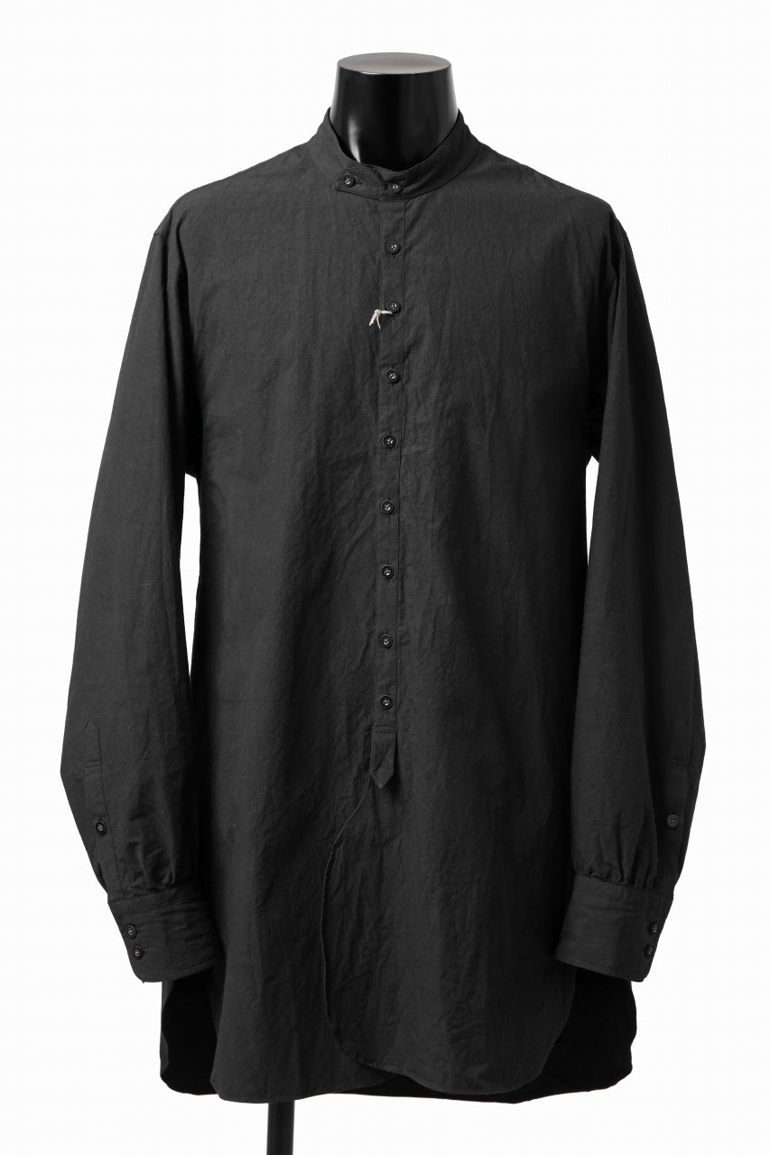 画像をギャラリービューアに読み込む, KLASICA BAND COLLAR FINE STITCHED SHIRT / HAND DYED COTTON-LINEN (BLACK)