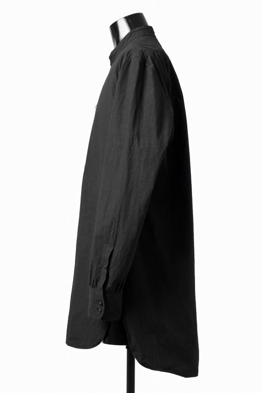 画像をギャラリービューアに読み込む, KLASICA BAND COLLAR FINE STITCHED SHIRT / HAND DYED COTTON-LINEN (BLACK)