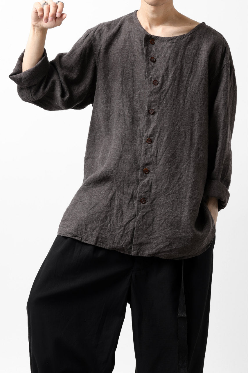 画像をギャラリービューアに読み込む, YUTA MATSUOKA exclusive round neck shirt / brushed linen canvas (brown)
