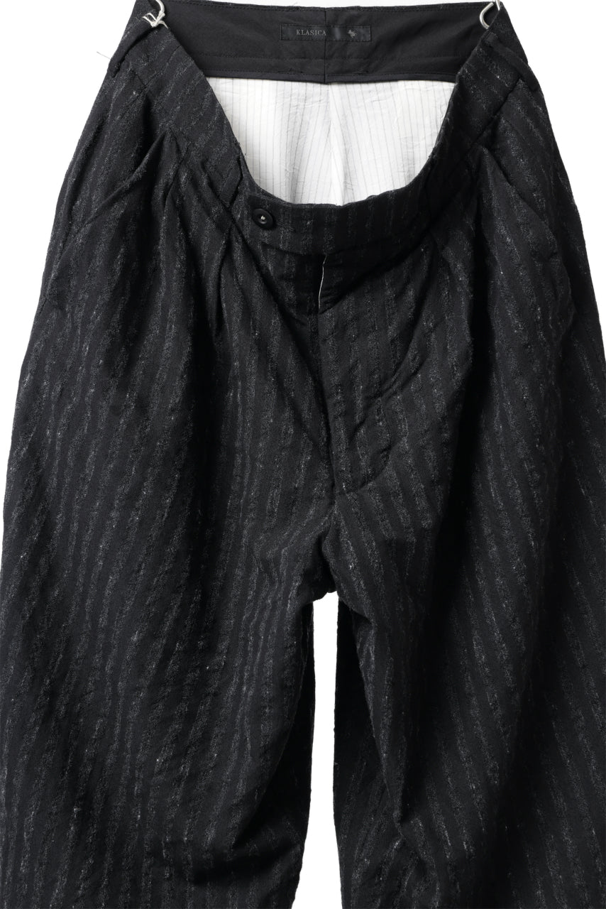 画像をギャラリービューアに読み込む, KLASICA GOSSE TWO TUCKED TROUSERS / LIGHT WEIGHT BLUR STRIPES (INK BLACK)