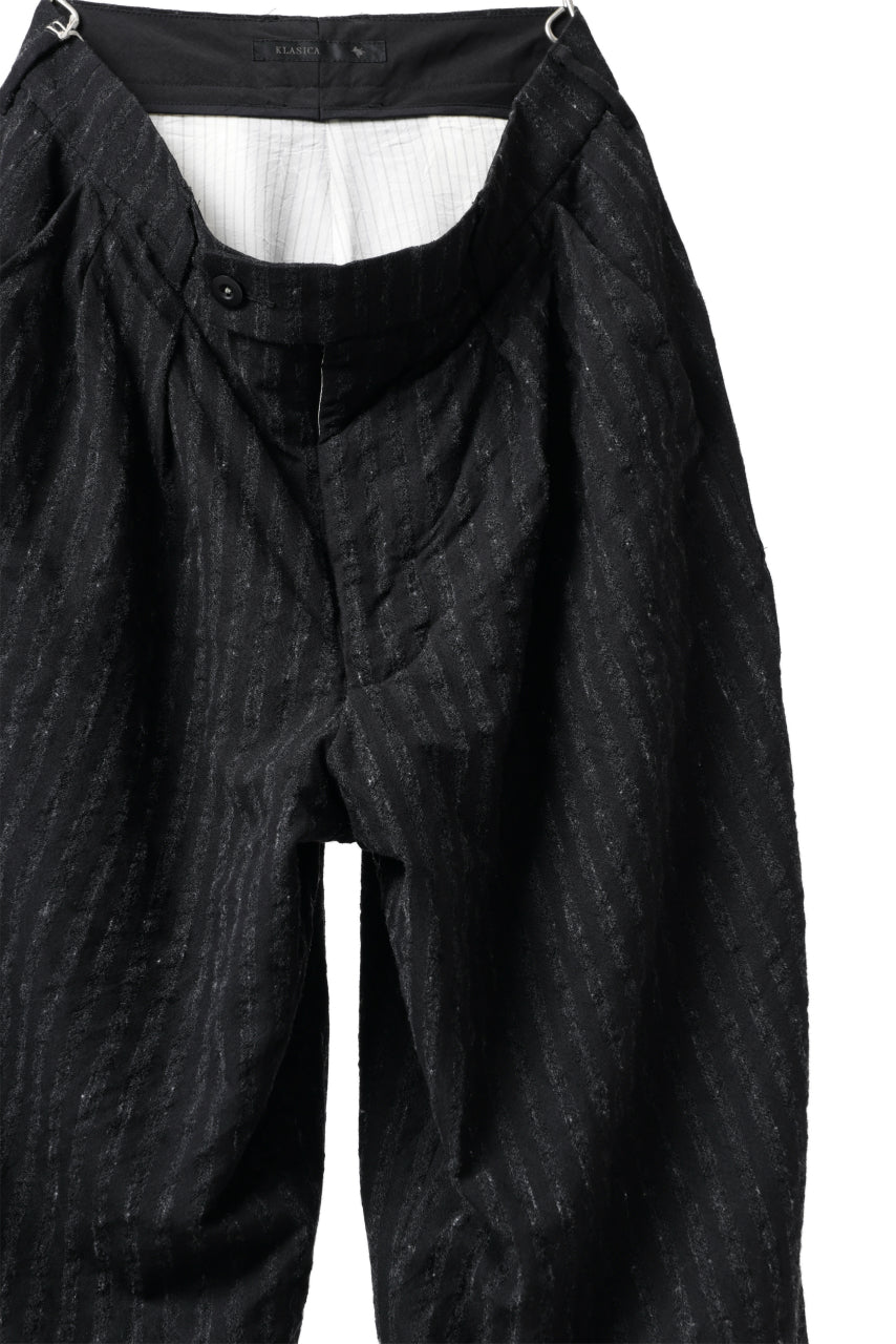 画像をギャラリービューアに読み込む, KLASICA GOSSE TWO TUCKED TROUSERS / LIGHT WEIGHT BLUR STRIPES (INK BLACK)