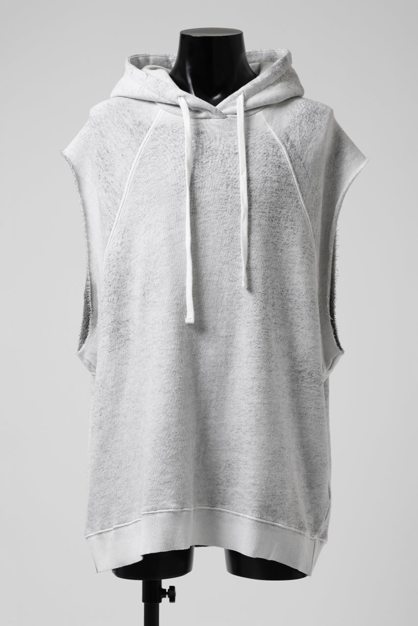画像をギャラリービューアに読み込む, thomkrom SPLAY DYED SLEEVELESS HOODIE TOPS  / FRENCH TERRY ORGANIC (OFF WHITE)