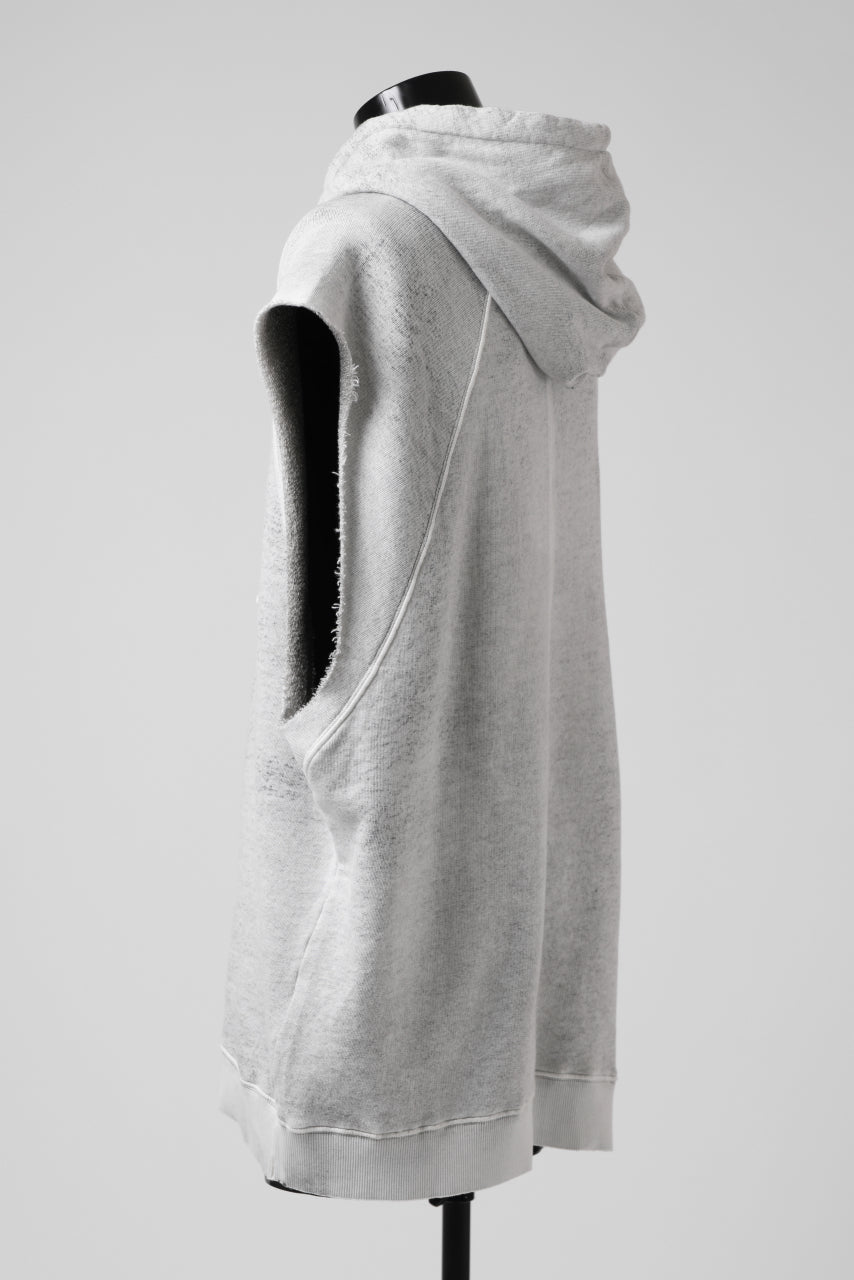 画像をギャラリービューアに読み込む, thomkrom SPLAY DYED SLEEVELESS HOODIE TOPS  / FRENCH TERRY ORGANIC (OFF WHITE)