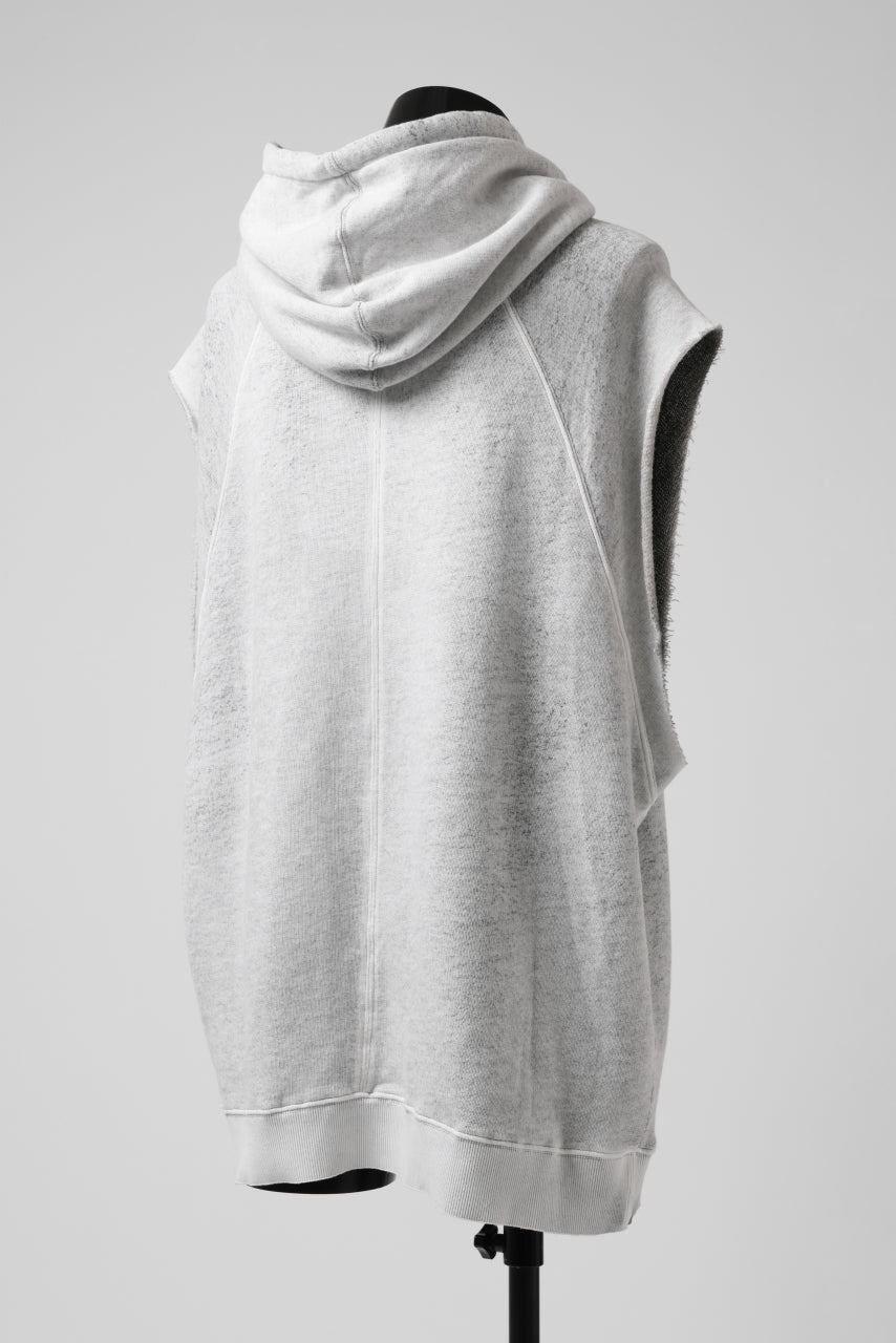 画像をギャラリービューアに読み込む, thomkrom SPLAY DYED SLEEVELESS HOODIE TOPS  / FRENCH TERRY ORGANIC (OFF WHITE)