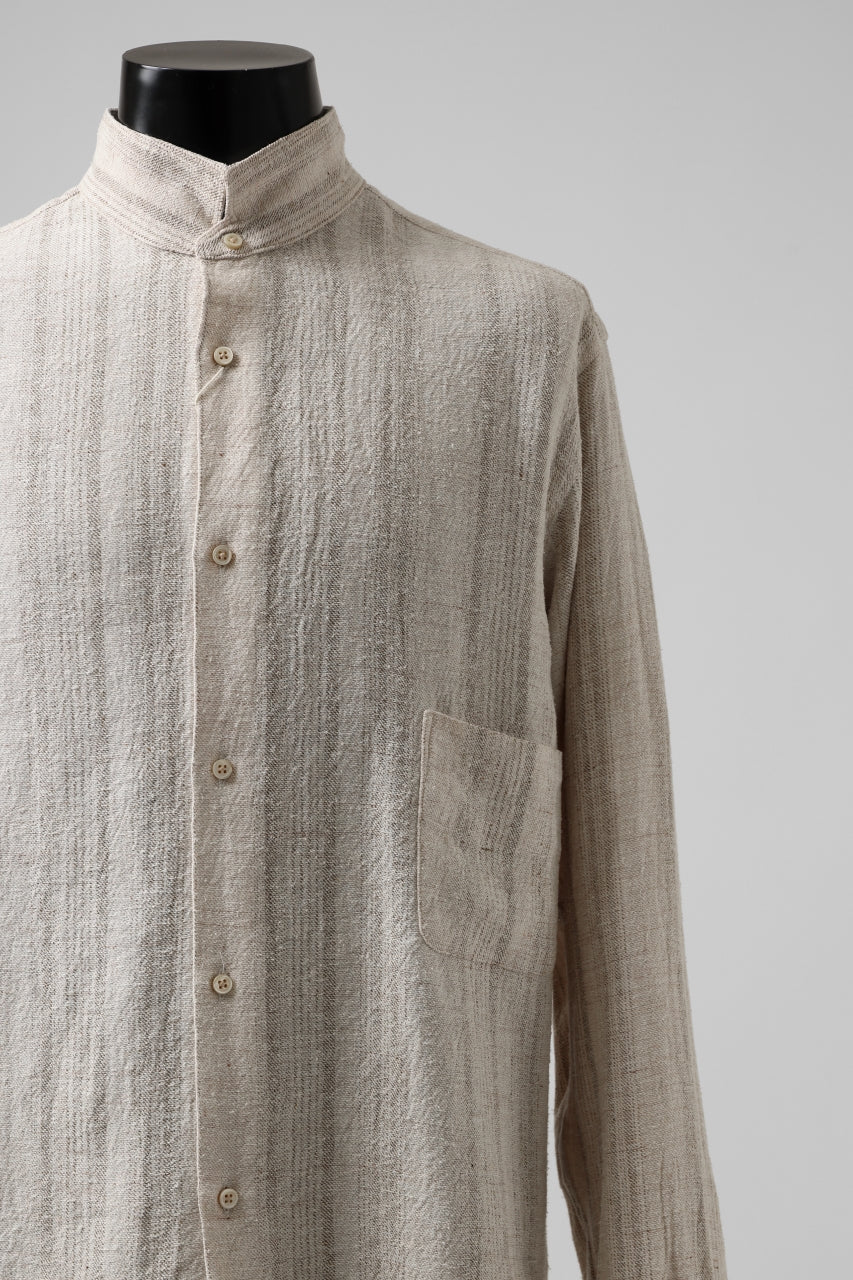 画像をギャラリービューアに読み込む, COLINA GARDENER SHIRT / SHADOW STRIPE (LINEN / NEPPED SILK) (BROWN)