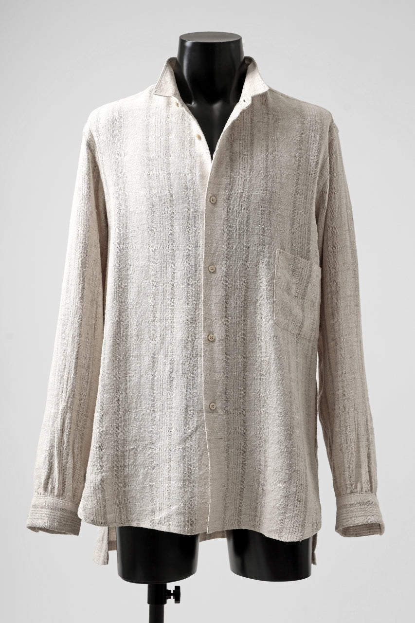 画像をギャラリービューアに読み込む, COLINA GARDENER SHIRT / SHADOW STRIPE (LINEN / NEPPED SILK) (BROWN)