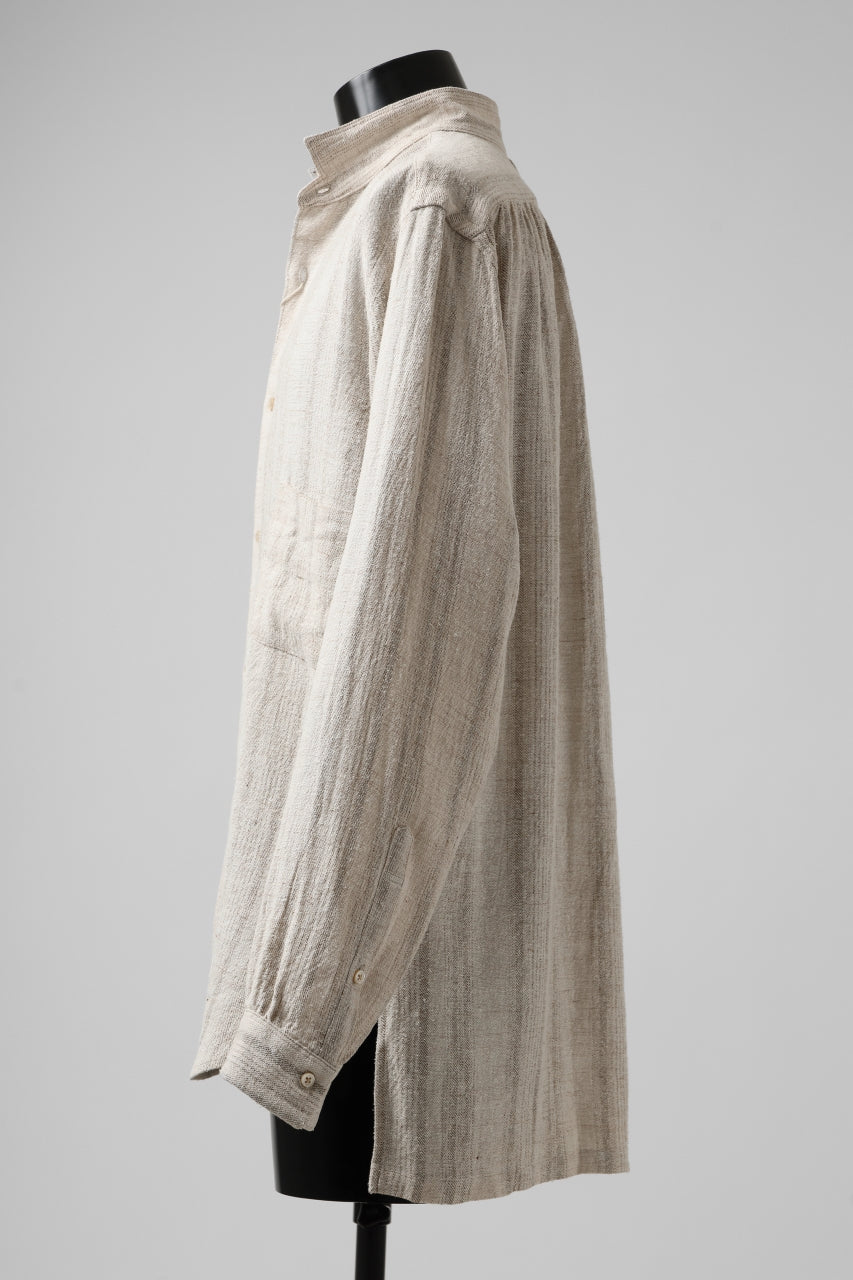 画像をギャラリービューアに読み込む, COLINA GARDENER SHIRT / SHADOW STRIPE (LINEN / NEPPED SILK) (BROWN)