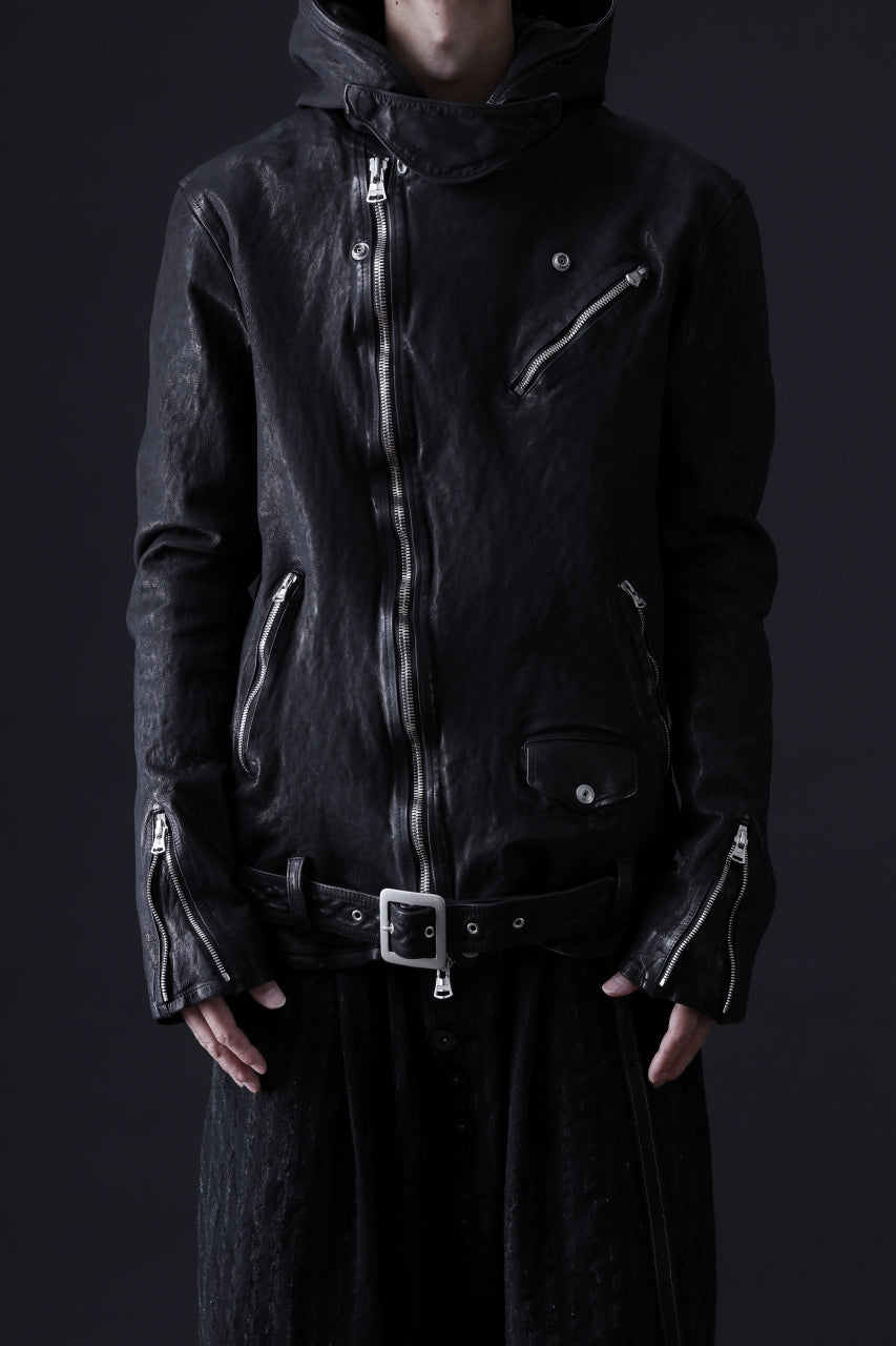 画像をギャラリービューアに読み込む, ISAMU KATAYAMA BACKLASH HOODED RIDERS JACKET / GARMENT WASHED JP CALF (BLACK)