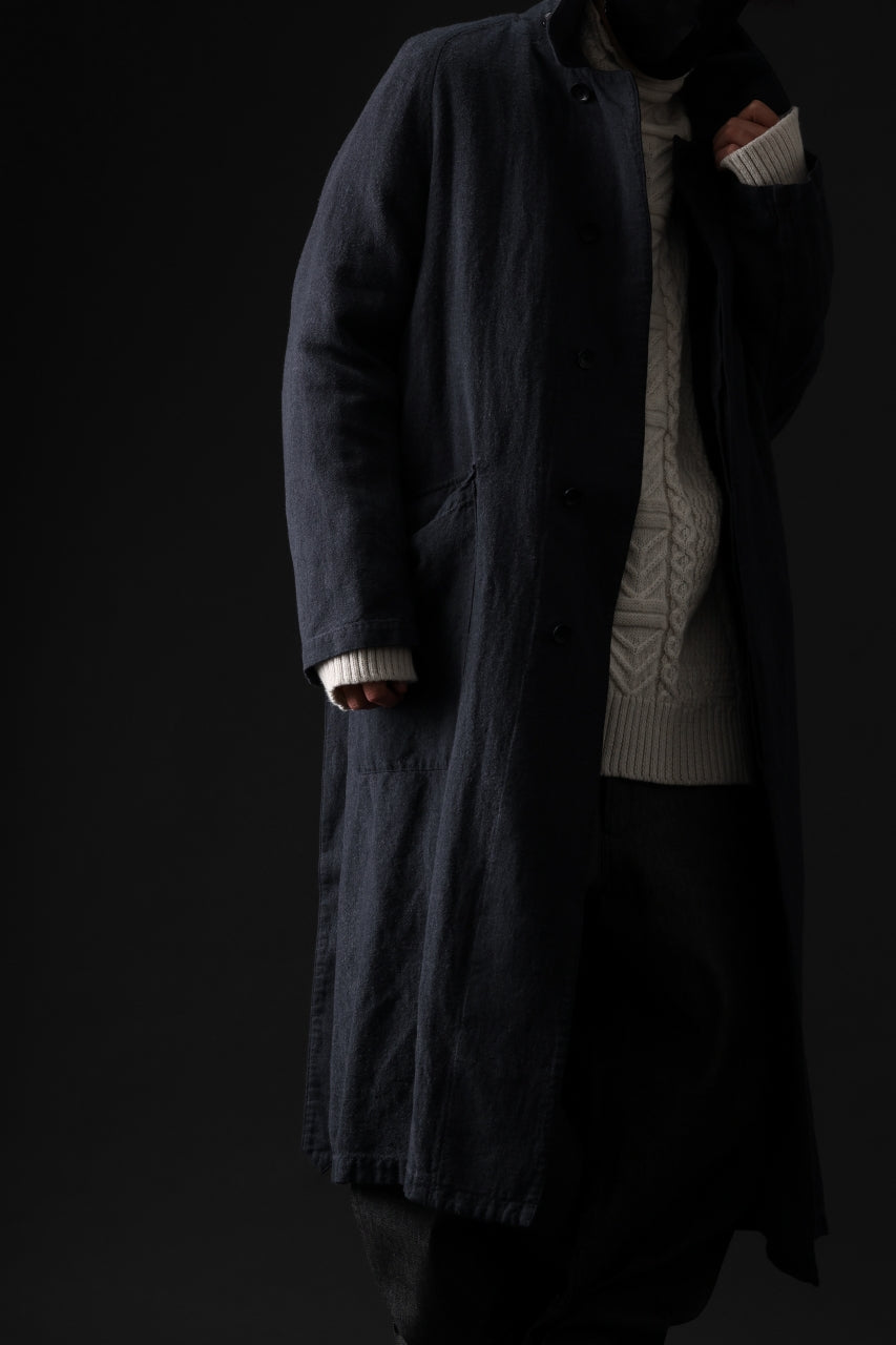 Load image into Gallery viewer, ISAMU KATAYAMA BACKLASH OVER COAT / GARMENT NATURAL DYED WOVEN + ELECTRIC HEATING LINER (INDIGO)