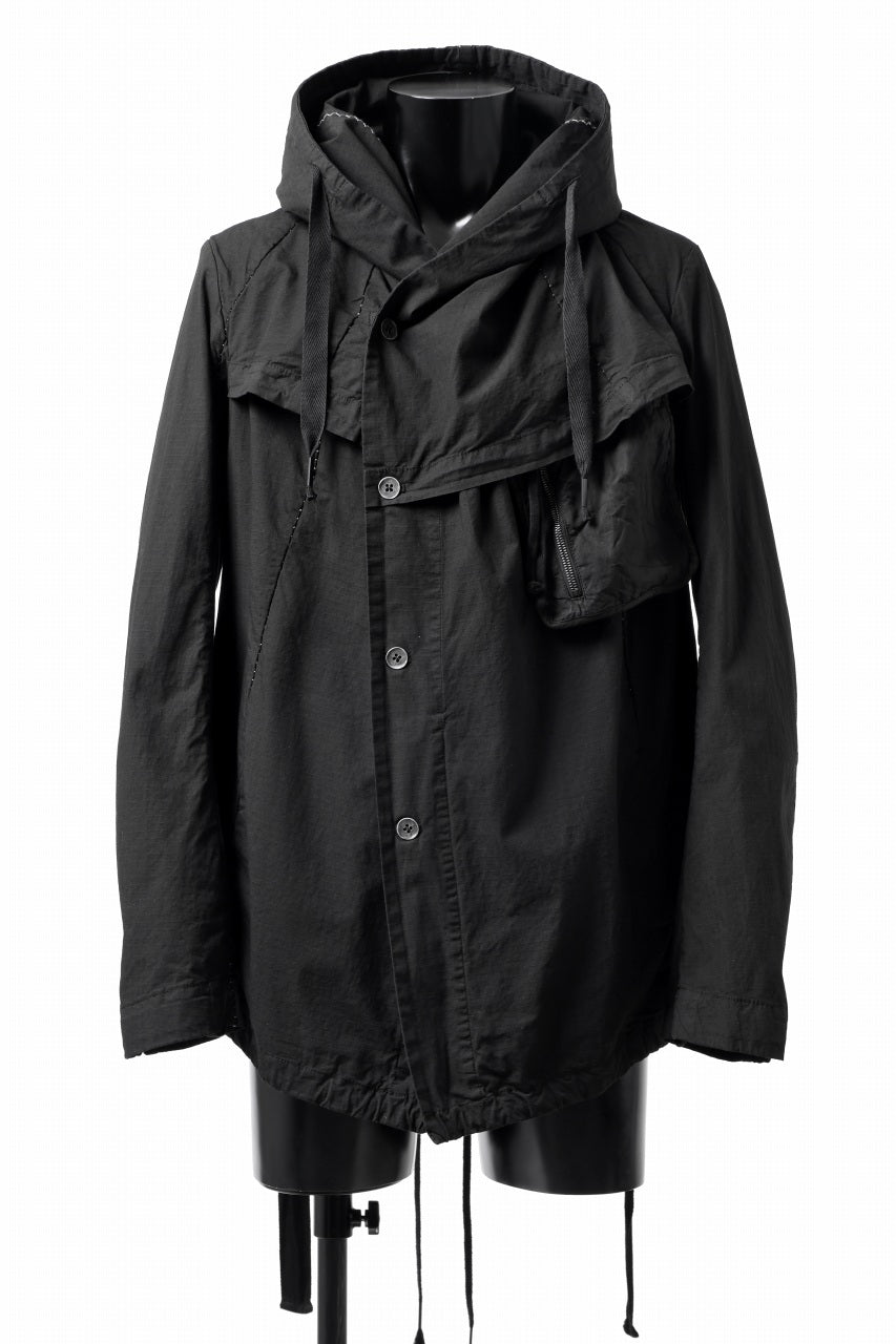 画像をギャラリービューアに読み込む, masnada CROPPED LOOSE POCKET PARKA JACKET / STRETCH COTTON RIPSTOP (SOLID BLACK)