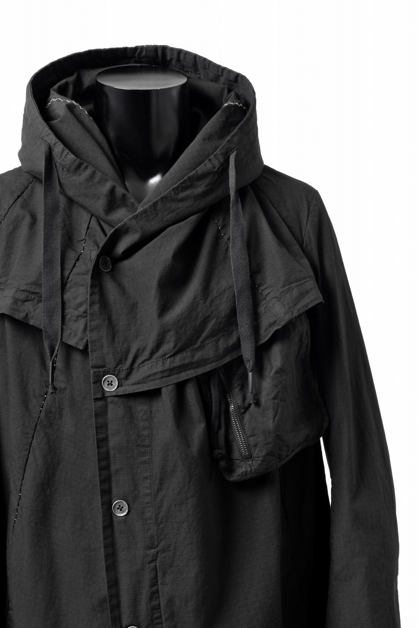 画像をギャラリービューアに読み込む, masnada CROPPED LOOSE POCKET PARKA JACKET / STRETCH COTTON RIPSTOP (SOLID BLACK)