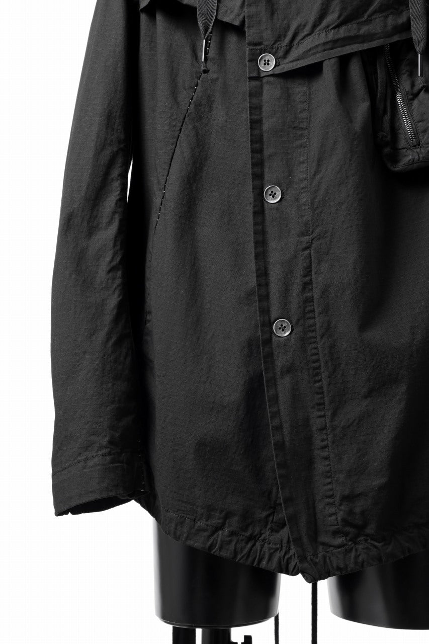 画像をギャラリービューアに読み込む, masnada CROPPED LOOSE POCKET PARKA JACKET / STRETCH COTTON RIPSTOP (SOLID BLACK)