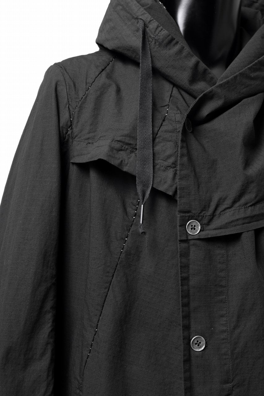 画像をギャラリービューアに読み込む, masnada CROPPED LOOSE POCKET PARKA JACKET / STRETCH COTTON RIPSTOP (SOLID BLACK)
