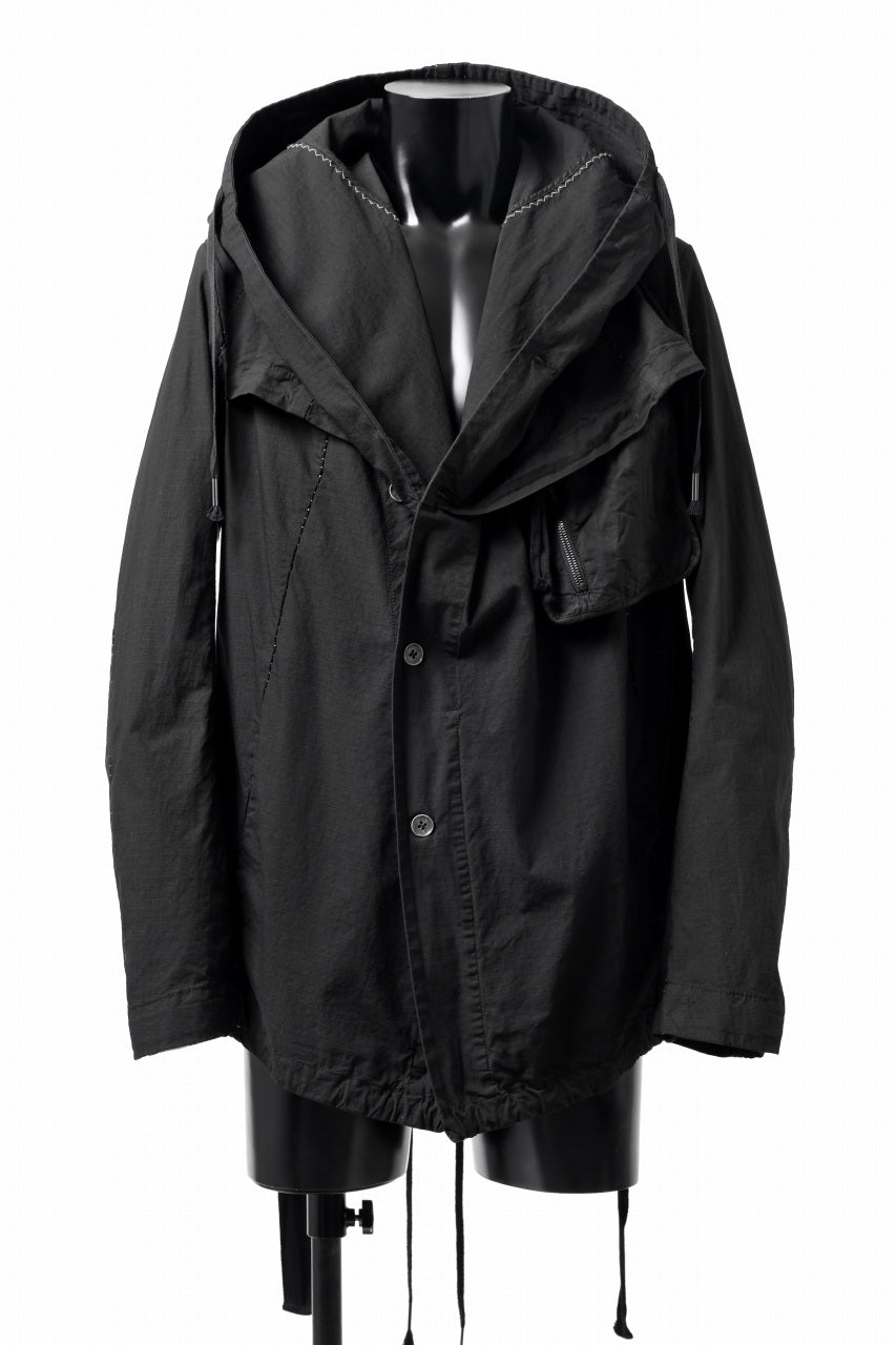 画像をギャラリービューアに読み込む, masnada CROPPED LOOSE POCKET PARKA JACKET / STRETCH COTTON RIPSTOP (SOLID BLACK)