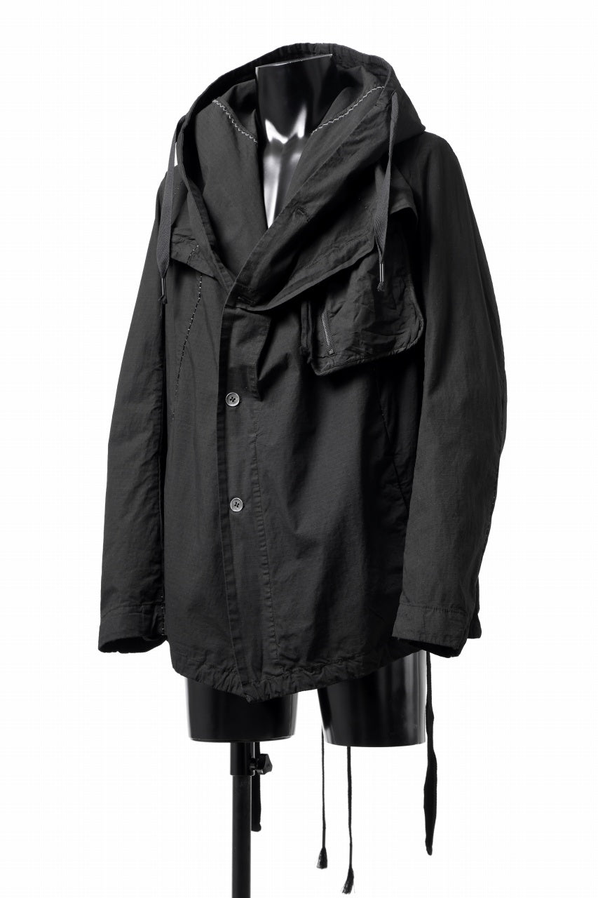 画像をギャラリービューアに読み込む, masnada CROPPED LOOSE POCKET PARKA JACKET / STRETCH COTTON RIPSTOP (SOLID BLACK)