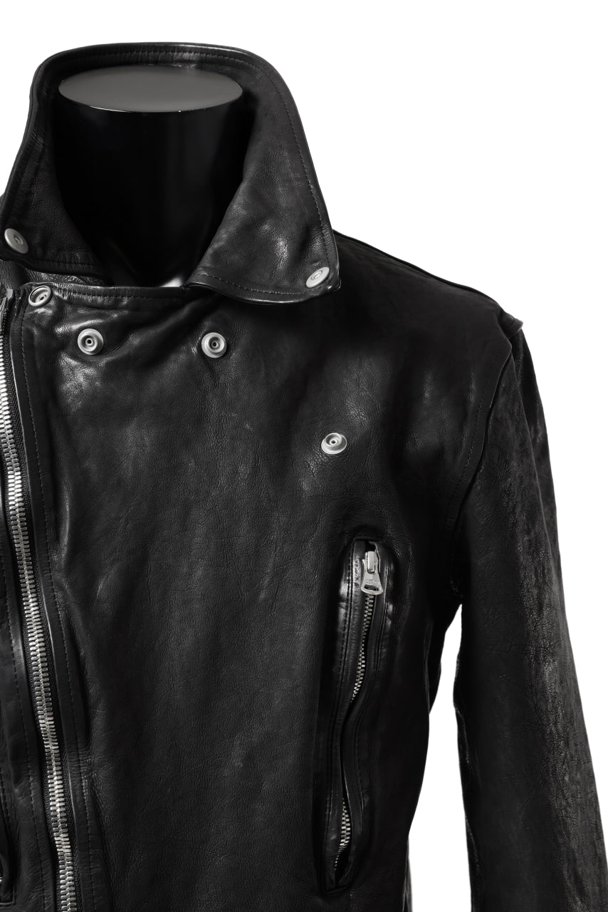 Load image into Gallery viewer, ISAMU KATAYAMA BACKLASH DOUBLE RIDERS JACKET - LIGHTNING / GARMENT WASHED JP CALF (BLACK)