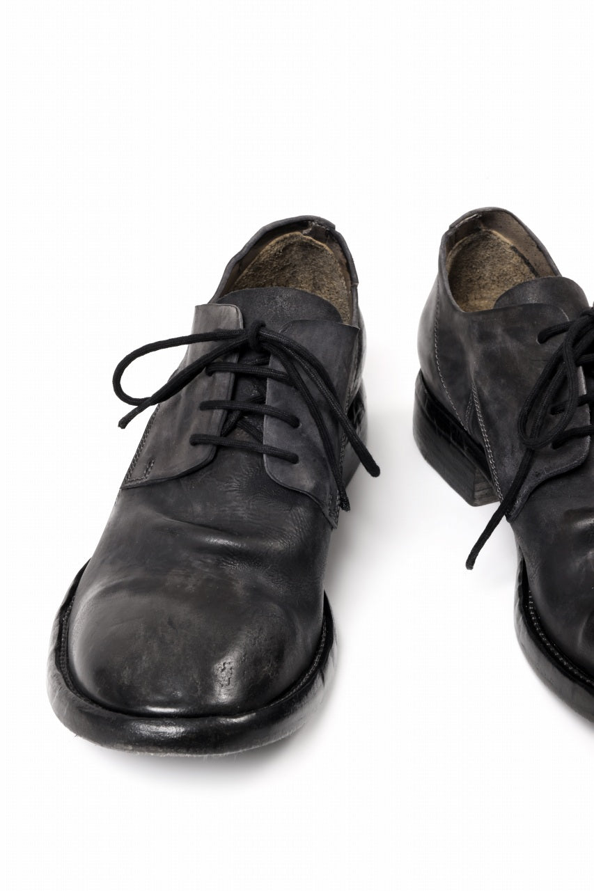 画像をギャラリービューアに読み込む, BORIS BIDJAN SABERI HORSE CULATTA SKIN DERBY SHOES / OBJECT DYED AND HAND-TREATED "SHOE2.1" (BLACK)
