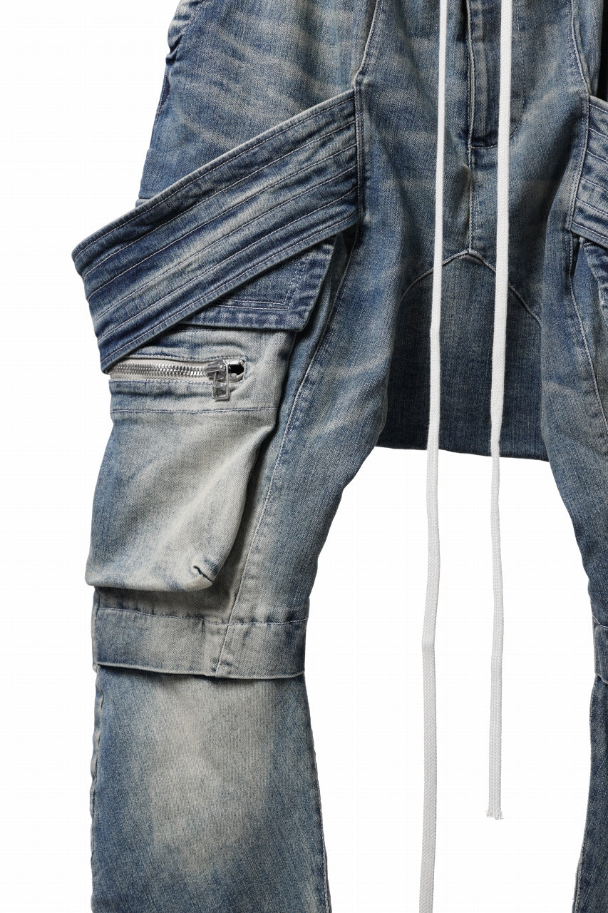 画像をギャラリービューアに読み込む, A.F ARTEFACT FLAP-DETAIL SLIM CARGO PANTS / FADED AGEING DENIM (BLUE)