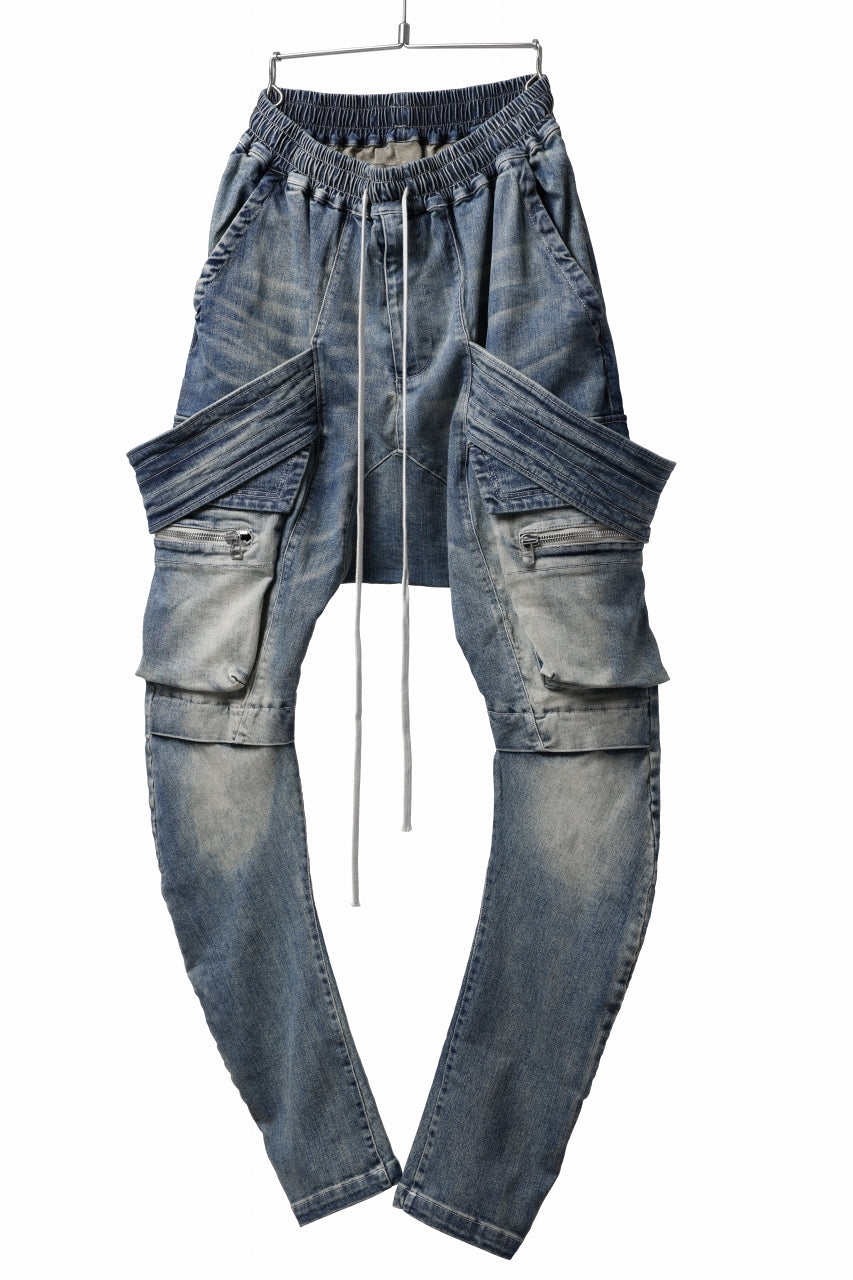 画像をギャラリービューアに読み込む, A.F ARTEFACT FLAP-DETAIL SLIM CARGO PANTS / FADED AGEING DENIM (BLUE)