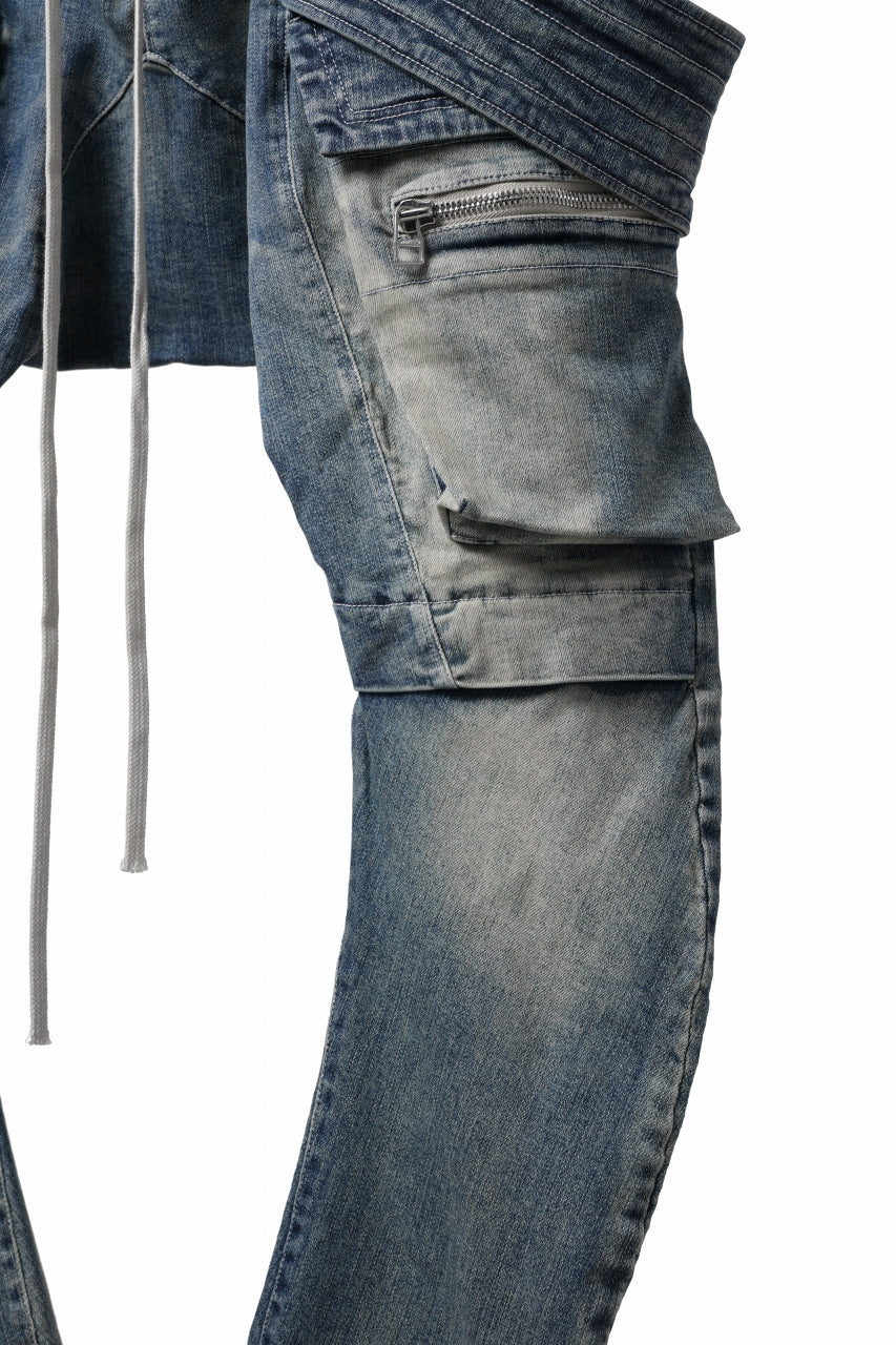 画像をギャラリービューアに読み込む, A.F ARTEFACT FLAP-DETAIL SLIM CARGO PANTS / FADED AGEING DENIM (BLUE)