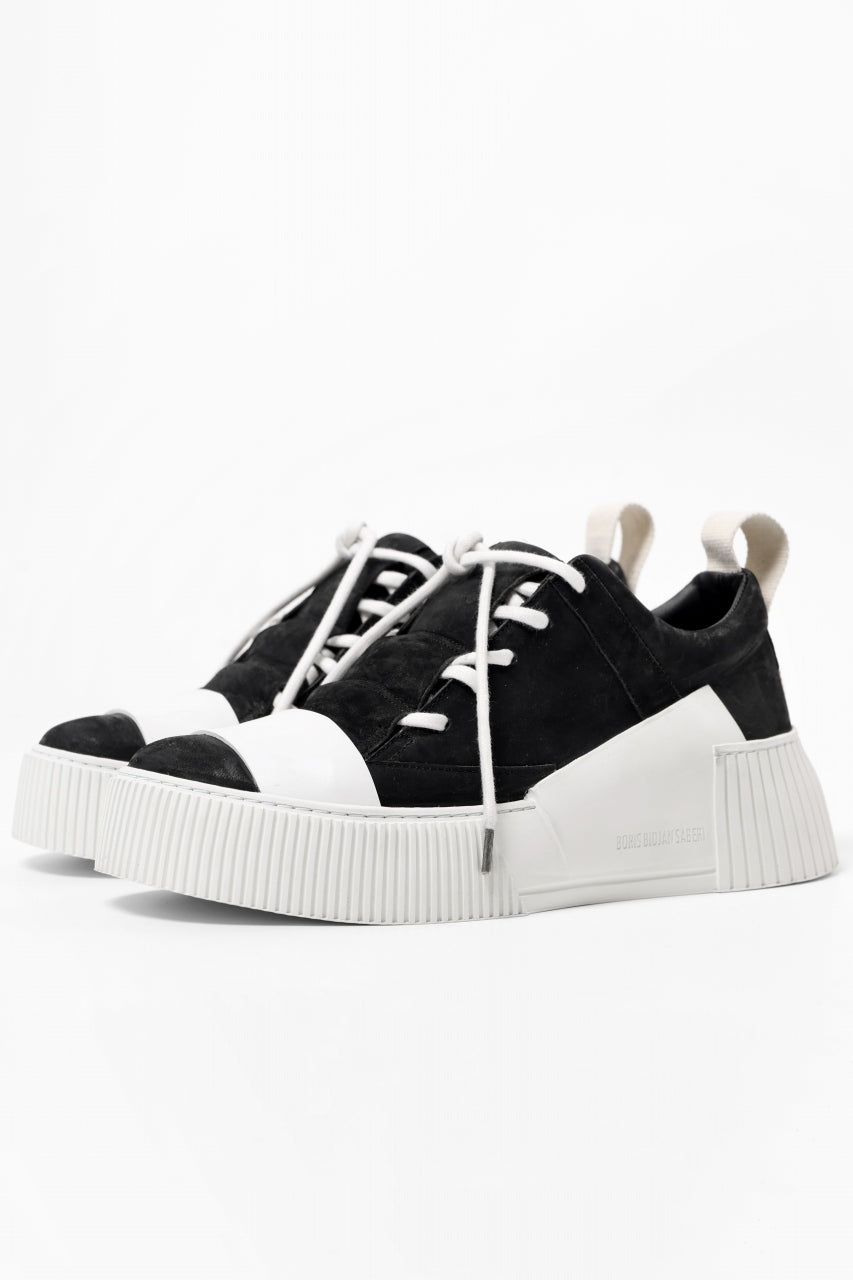 Load image into Gallery viewer, BORIS BIDJAN SABERI HORSE LEATHER LOW CUT SNEAKER / WASHED AND HAND TREATED "BAMBA2.1" (BLACK x LIGHT GREY)