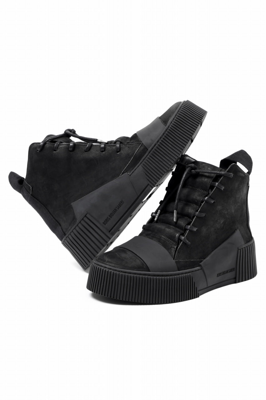 画像をギャラリービューアに読み込む, BORIS BIDJAN SABERI HORSE LEATHER MID CUT SNEAKER / WASHED AND HAND TREATED &quot;BAMBA1.1&quot; (BLACK)