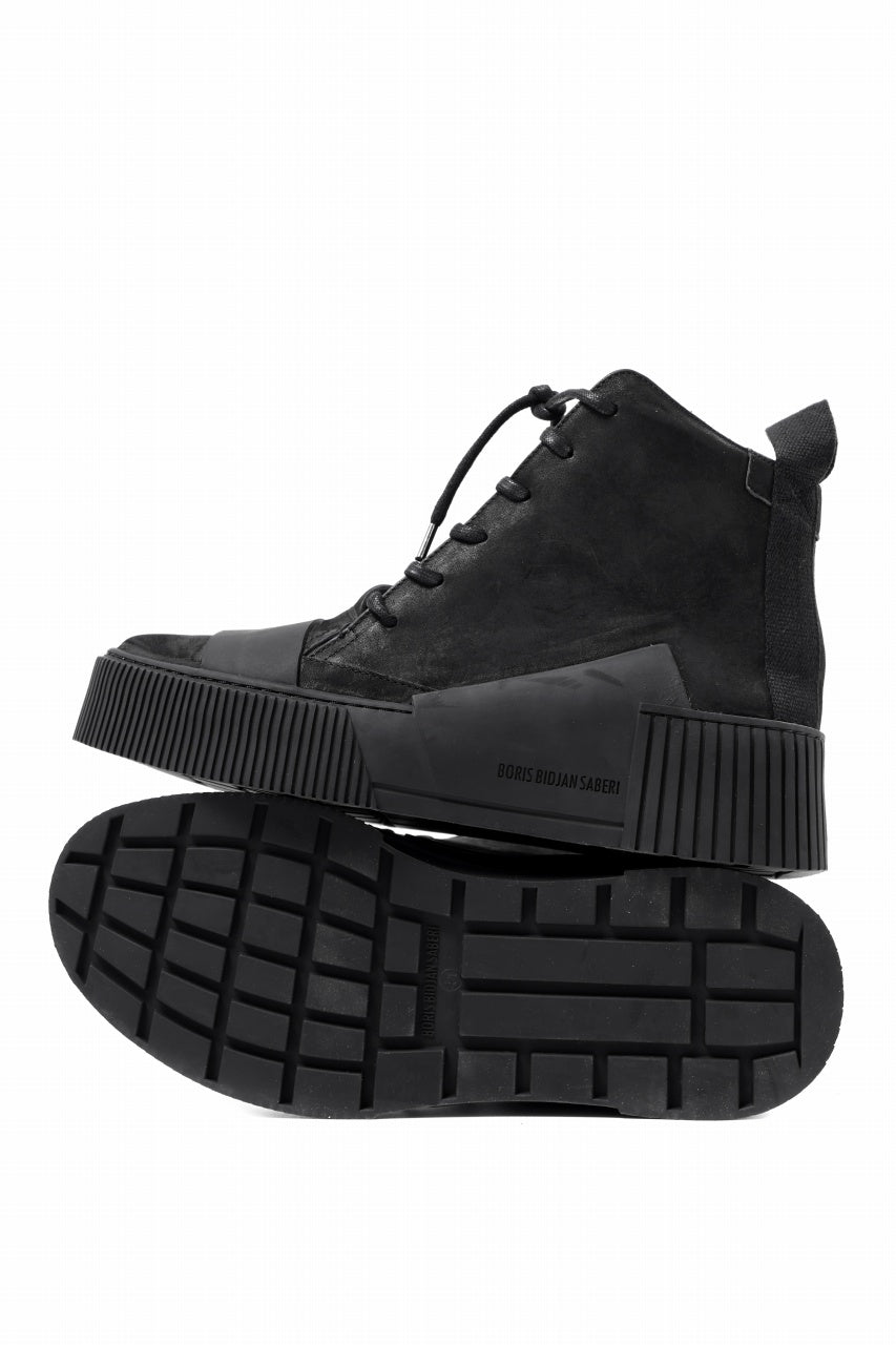 画像をギャラリービューアに読み込む, BORIS BIDJAN SABERI HORSE LEATHER MID CUT SNEAKER / WASHED AND HAND TREATED "BAMBA1.1" (BLACK)