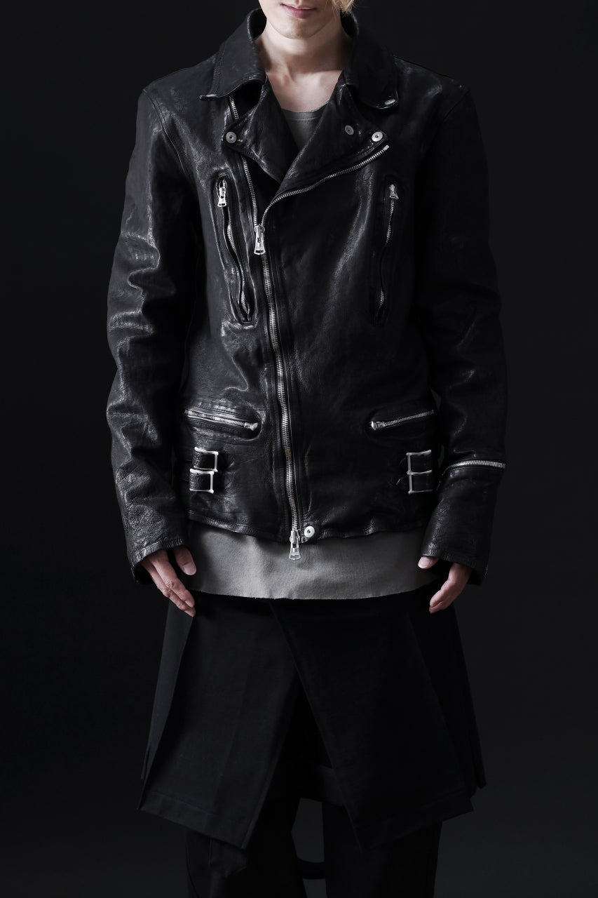 画像をギャラリービューアに読み込む, ISAMU KATAYAMA BACKLASH DOUBLE RIDERS JACKET "LIGHTNING" / GARMENT WASHED JP CALF (BLACK)