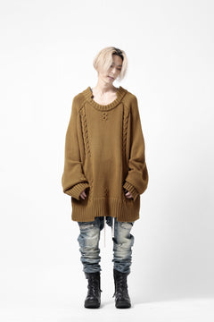 画像をギャラリービューアに読み込む, A.F ARTEFACT LOWGAUGE CABLE KNIT PULLOVER IRREGULAR-HEM (MUSTARD)