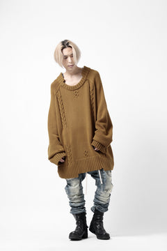 画像をギャラリービューアに読み込む, A.F ARTEFACT LOWGAUGE CABLE KNIT PULLOVER IRREGULAR-HEM (MUSTARD)