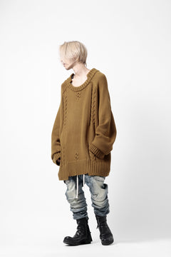 画像をギャラリービューアに読み込む, A.F ARTEFACT LOWGAUGE CABLE KNIT PULLOVER IRREGULAR-HEM (MUSTARD)