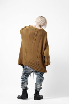 画像をギャラリービューアに読み込む, A.F ARTEFACT LOWGAUGE CABLE KNIT PULLOVER IRREGULAR-HEM (MUSTARD)