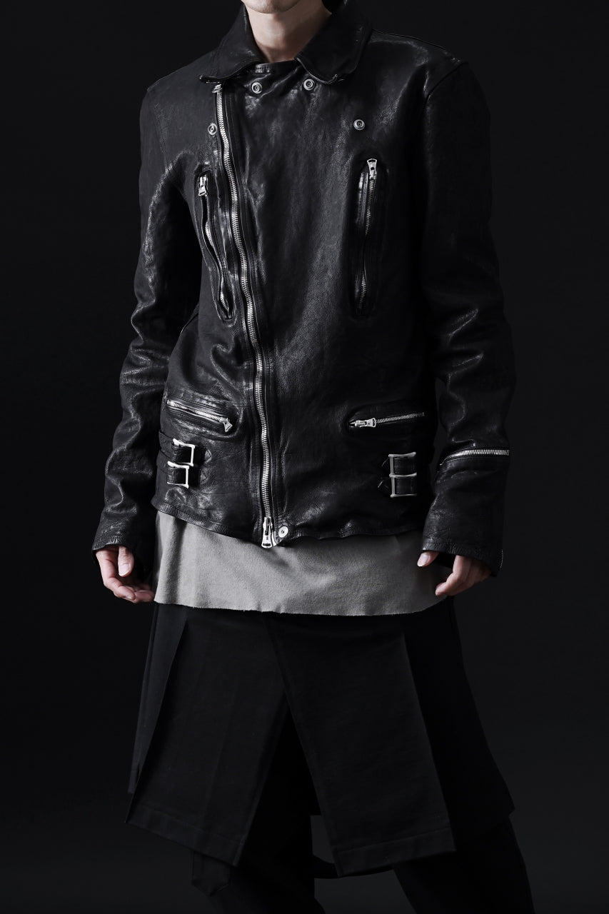画像をギャラリービューアに読み込む, ISAMU KATAYAMA BACKLASH DOUBLE RIDERS JACKET "LIGHTNING" / GARMENT WASHED JP CALF (BLACK)