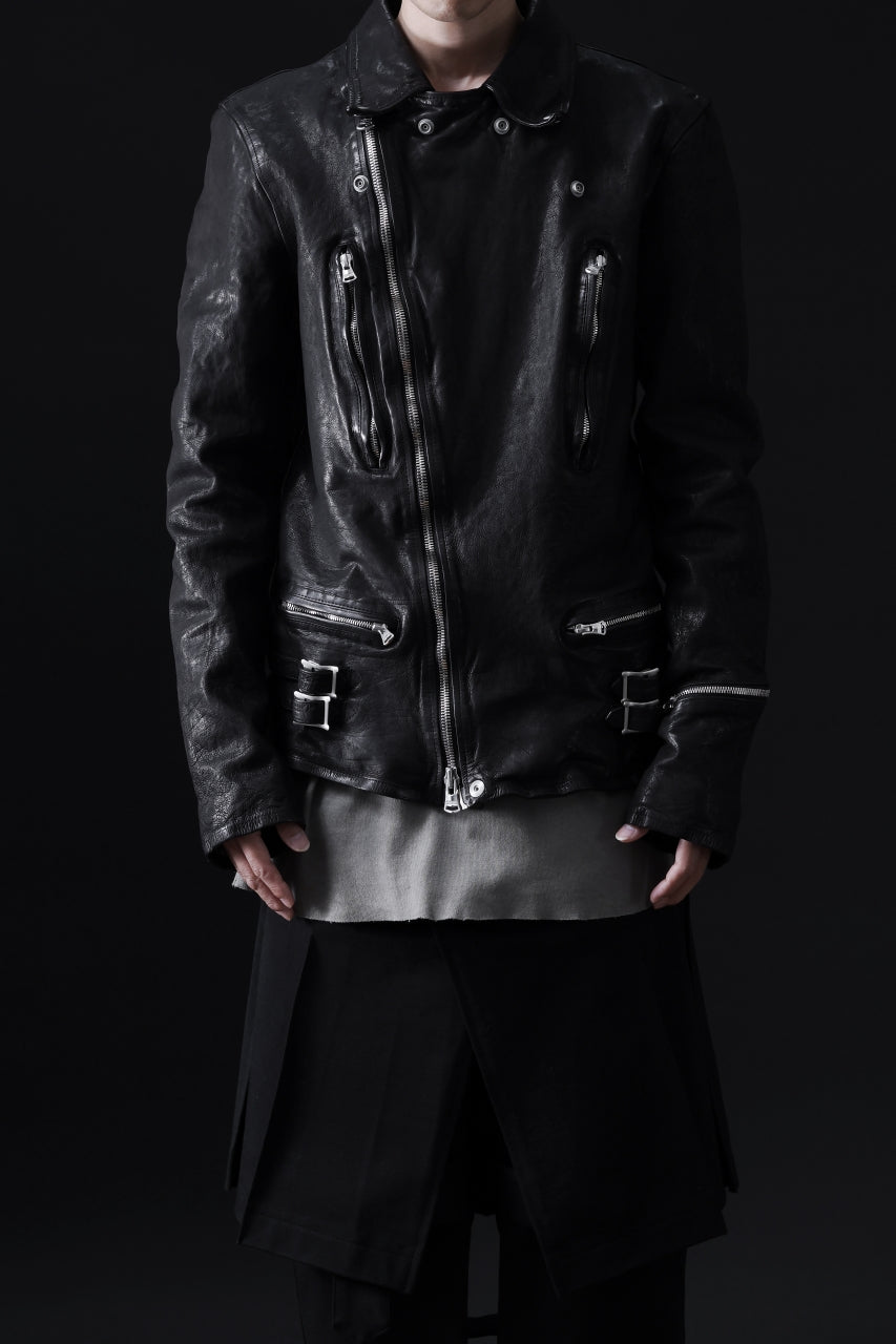 画像をギャラリービューアに読み込む, ISAMU KATAYAMA BACKLASH DOUBLE RIDERS JACKET &quot;LIGHTNING&quot; / GARMENT WASHED JP CALF (BLACK)