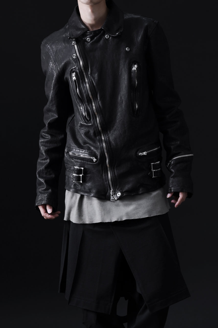 画像をギャラリービューアに読み込む, ISAMU KATAYAMA BACKLASH DOUBLE RIDERS JACKET &quot;LIGHTNING&quot; / GARMENT WASHED JP CALF (BLACK)