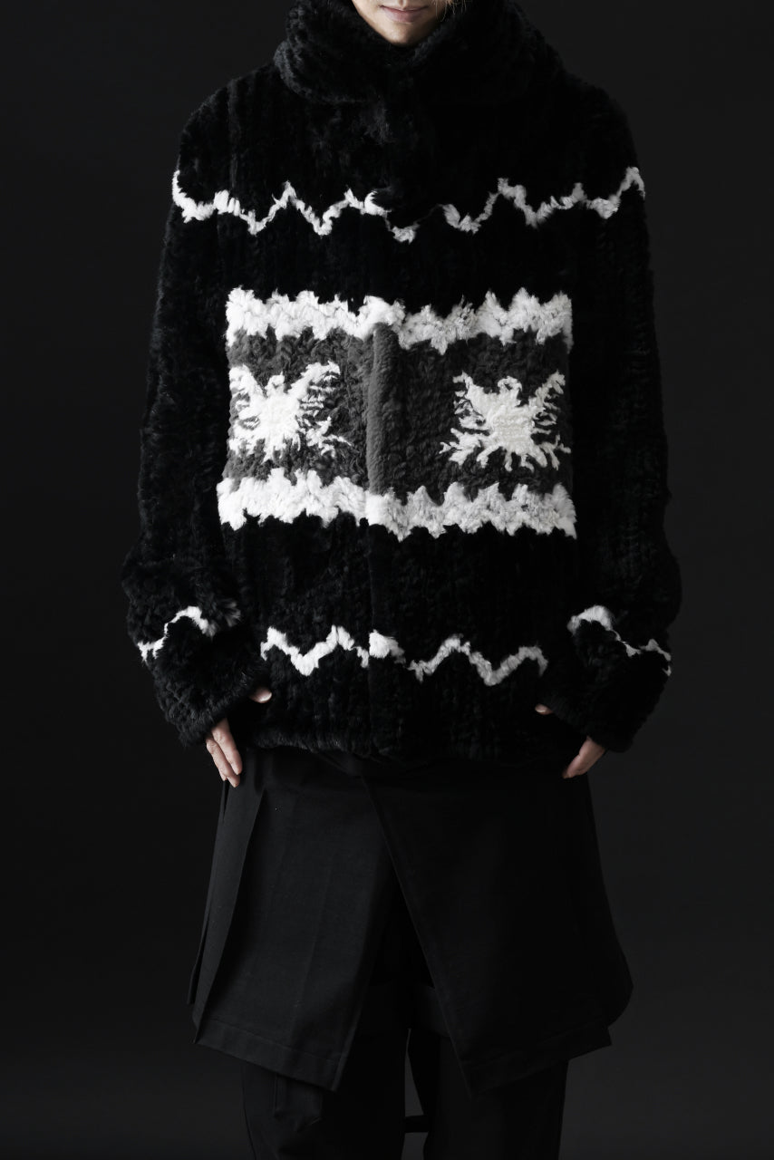 画像をギャラリービューアに読み込む, ISAMU KATAYAMA BACKLASH KNIT HOODIE BLOUSON / RABBIT FUR (BLACK)