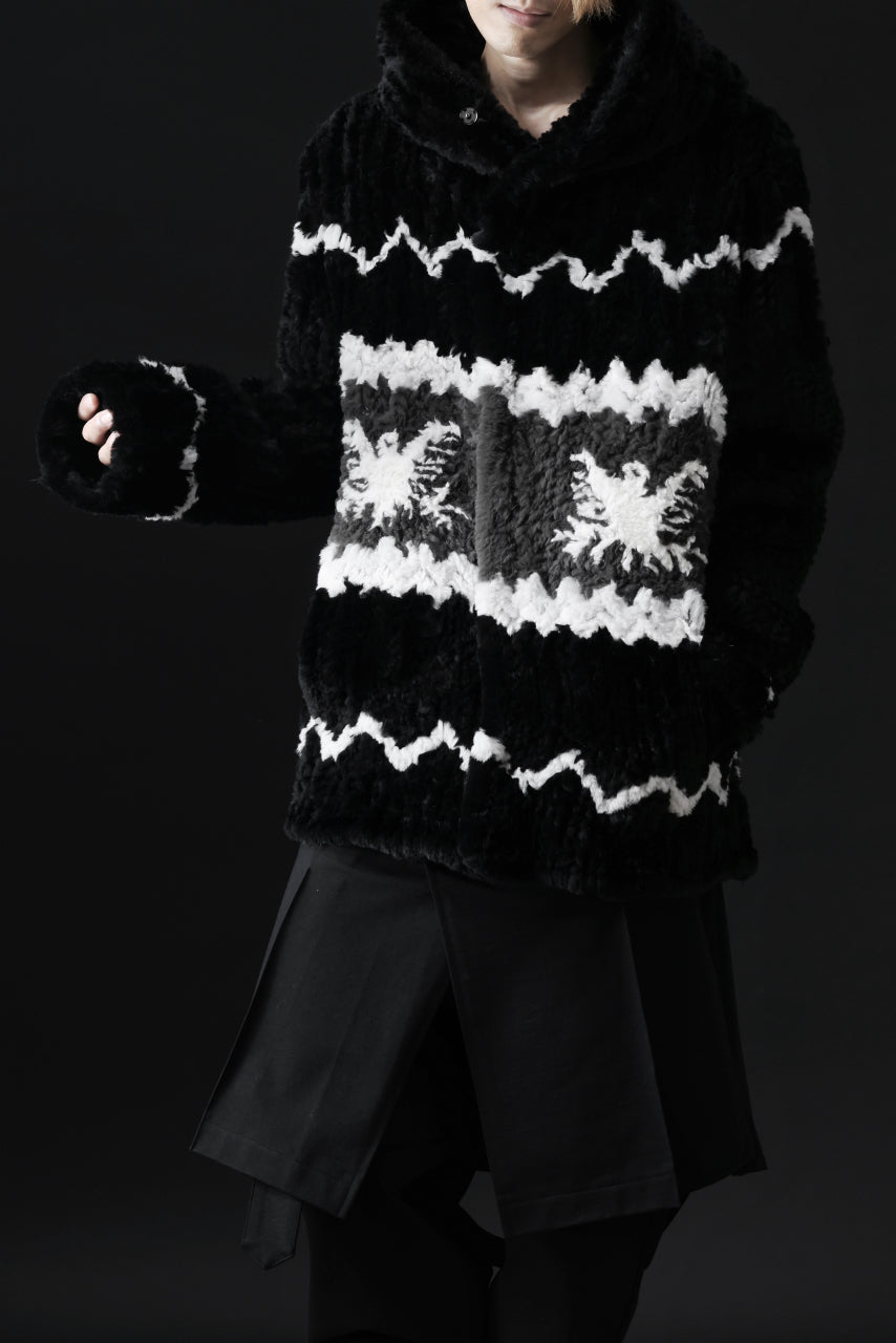 画像をギャラリービューアに読み込む, ISAMU KATAYAMA BACKLASH KNIT HOODIE BLOUSON / RABBIT FUR (BLACK)