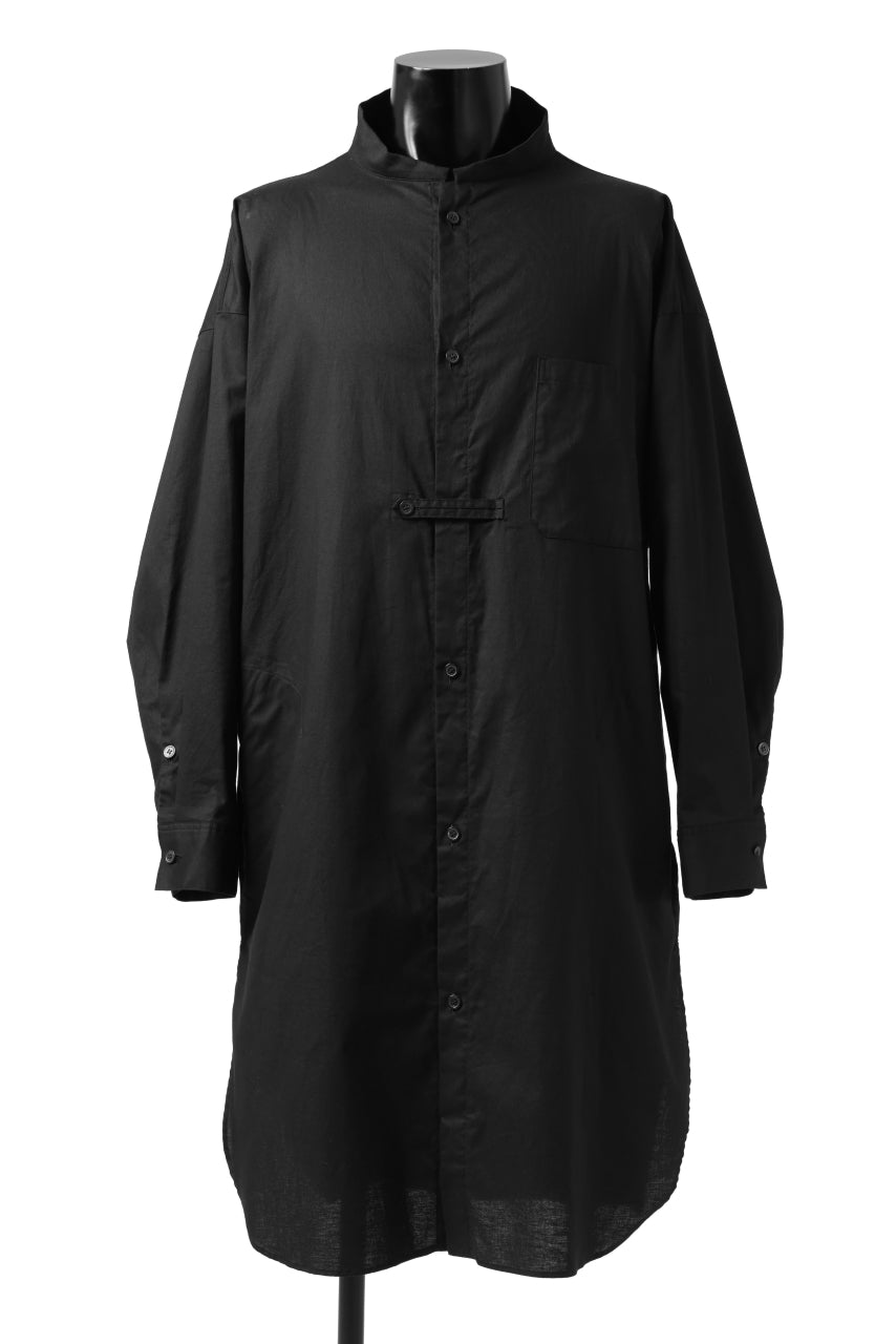 画像をギャラリービューアに読み込む, Y's STAND COLLAR LONG SHIRT / THIN TWILL (BLACK)