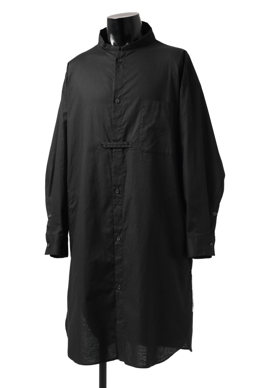 画像をギャラリービューアに読み込む, Y's STAND COLLAR LONG SHIRT / THIN TWILL (BLACK)
