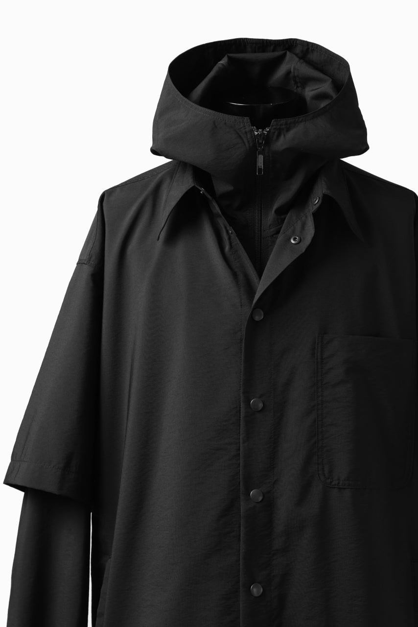 画像をギャラリービューアに読み込む, Y's....  HOODY LAYERED SHIRT ZIP BLOUSON / STRETCH TASSAH (BLACK)