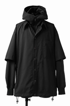 画像をギャラリービューアに読み込む, Y's....  HOODY LAYERED SHIRT ZIP BLOUSON / STRETCH TASSAH (BLACK)