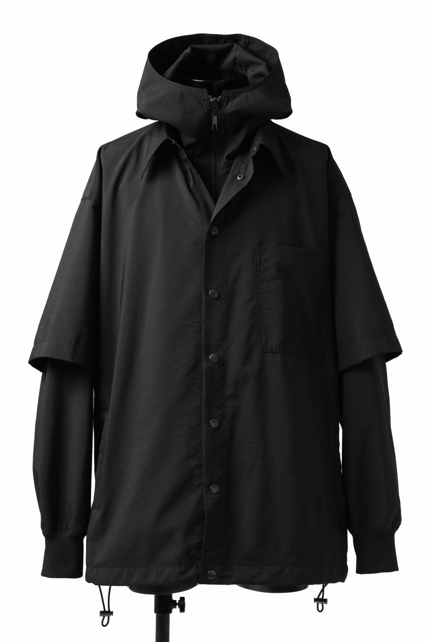 画像をギャラリービューアに読み込む, Y's....  HOODY LAYERED SHIRT ZIP BLOUSON / STRETCH TASSAH (BLACK)