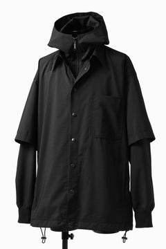 画像をギャラリービューアに読み込む, Y's....  HOODY LAYERED SHIRT ZIP BLOUSON / STRETCH TASSAH (BLACK)