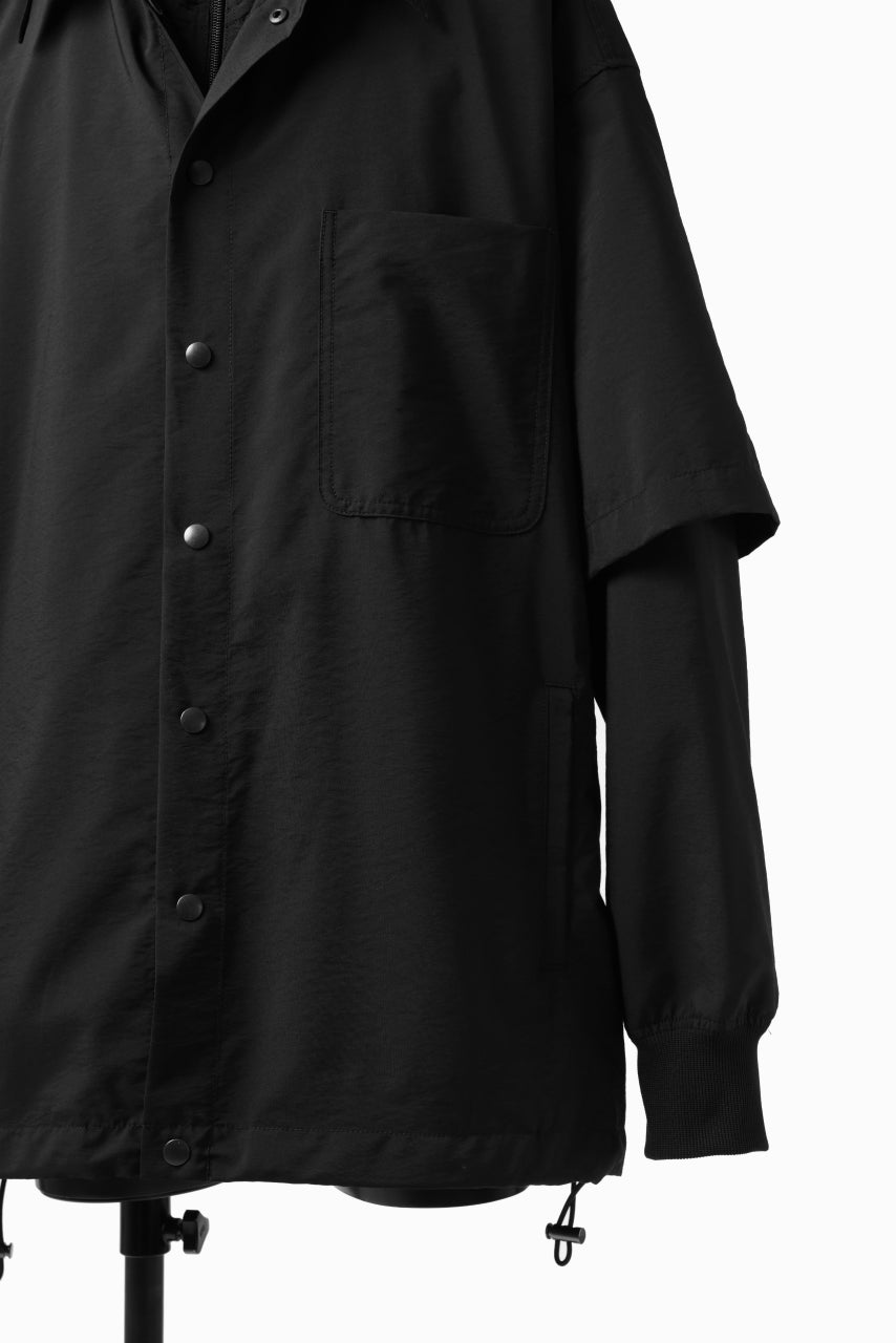 画像をギャラリービューアに読み込む, Y's....  HOODY LAYERED SHIRT ZIP BLOUSON / STRETCH TASSAH (BLACK)