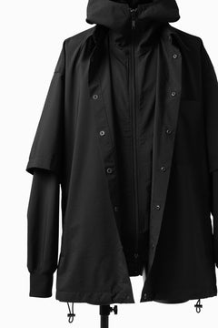 画像をギャラリービューアに読み込む, Y's....  HOODY LAYERED SHIRT ZIP BLOUSON / STRETCH TASSAH (BLACK)