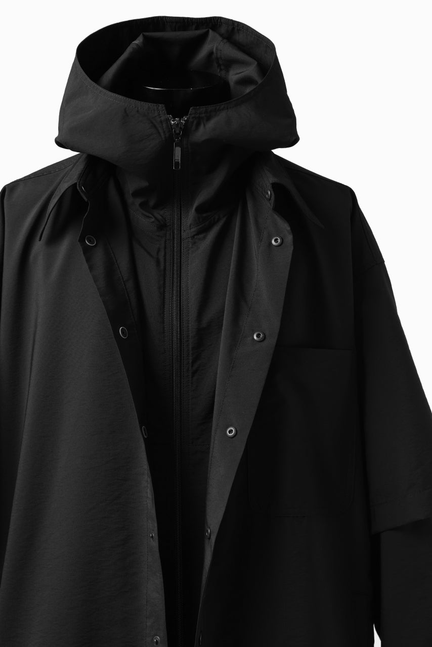 画像をギャラリービューアに読み込む, Y's....  HOODY LAYERED SHIRT ZIP BLOUSON / STRETCH TASSAH (BLACK)