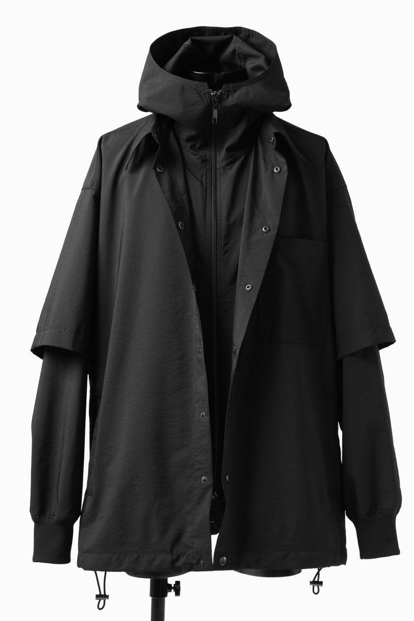 画像をギャラリービューアに読み込む, Y's....  HOODY LAYERED SHIRT ZIP BLOUSON / STRETCH TASSAH (BLACK)