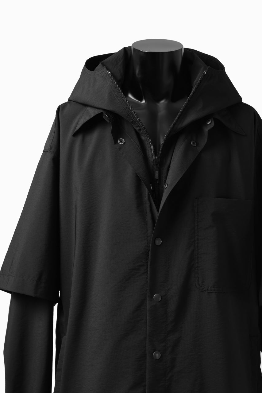 画像をギャラリービューアに読み込む, Y's....  HOODY LAYERED SHIRT ZIP BLOUSON / STRETCH TASSAH (BLACK)