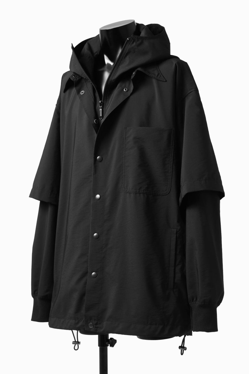 画像をギャラリービューアに読み込む, Y's....  HOODY LAYERED SHIRT ZIP BLOUSON / STRETCH TASSAH (BLACK)